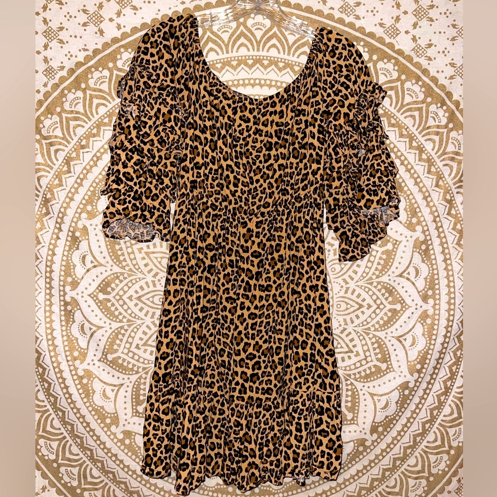 ✨HP✨ VINE & LOVE LADIES CHEETAH PRINT DRESS WITH RUFFLES, CINCHED WAIST, SIZE M - Picture 5 of 5